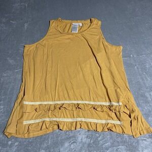 Logo Lori Goldstein Top Womens 2X Yellow Ruffle Hem Tunic Mature Artsy